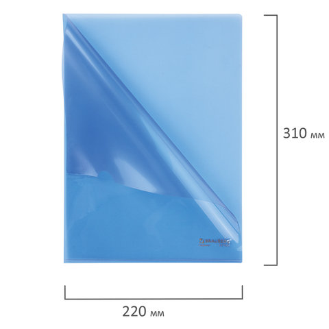 Папка-уголок Brauberg (А4, 150мкм, жесткий пластик) синяя непрозрачная (221642)