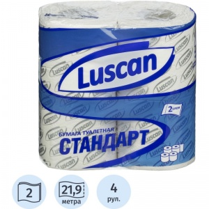 Бумага туалетная 2-слойная Luscan Standart, белая с тиснением, 21.88м, 4 рул/уп, 12 уп.