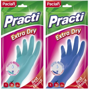 Перчатки резиновые Paclan Practi Extra Dry, с хлопковым напылением, 100% флок, размер M, 1 пара (407340/407341), 20 уп.