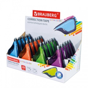 Корректирующая лента Brauberg Ultra Color, 5мм х 8м, корпус цветной, дисплей, 20шт. (229065)