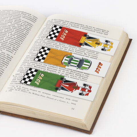 Закладка для книг магнитная Юнландия &quot;Race cars&quot;, блестки, 25x196мм, 10 уп. по 6шт. (113446)