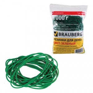 Резинка банковская универсальная Brauberg, d=60мм, зеленая, натуральный каучук, 1кг в упаковке (440103), 20 уп.
