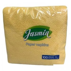 Салфетки бумажные 24x24см, 1-слойные Jasmin, желтые, 100шт.