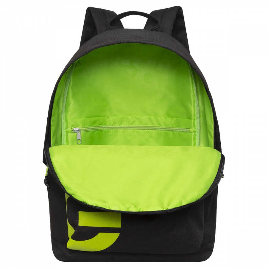Рюкзак школьный Grizzly, 30x44x15см, 1 отделение, 4 кармана, укрепленная спинка, черный-салатовый (RQL-317-3/2)