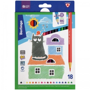 Карандаши цветные 18 цветов Berlingo "SuperSoft. Жил-был кот" (L=180мм, D=7мм, d=3.2мм, 3гр) картон, европодвес (SS00518)