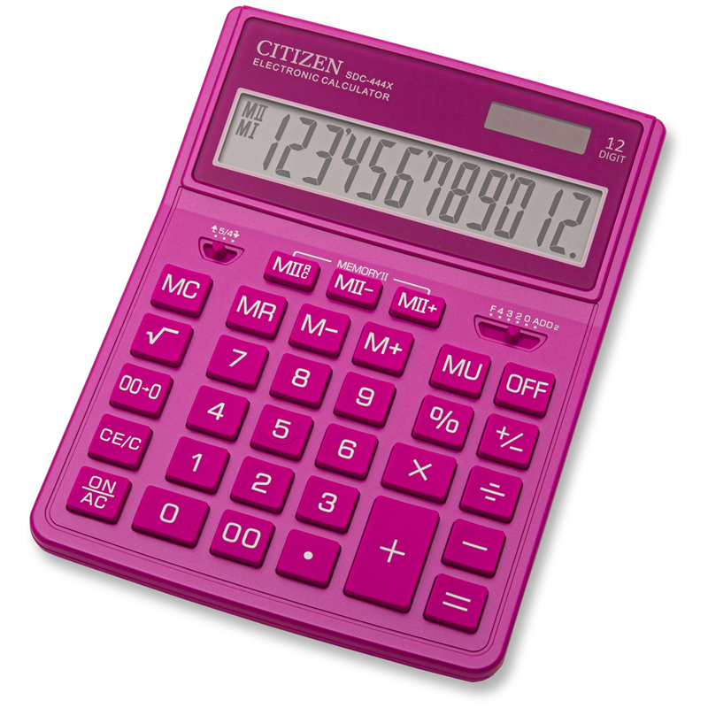 Калькулятор настольный Citizen SDC-444X (12-разрядный) двойное питание, розовый (SDC444XRPKE)