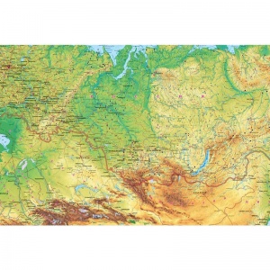 Настенная физическая карта России (масштаб 1:6 млн) рельеф, природные ископаемые