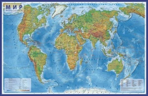 Настенная физическая карта мира Globen (масштаб 1:29 млн., ламинация) 101х66см (КН039)