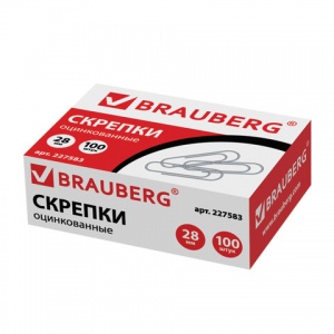Скрепки Brauberg (28мм, оцинкованные) картонная упаковка, 100шт. (227583)