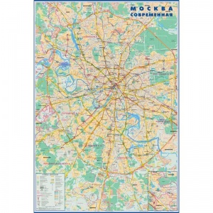 Настенная административная карта Москва современная, 700x1000мм (масштаб 1:50 000)