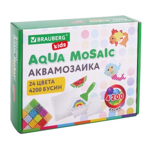 Аквамозаика Brauberg Kids, 24 цвета, 4200 бусин, с трафаретами, инструментами и аксессуарами (664916)