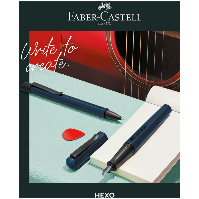 Ручка перьевая Faber-Castell Hexo, синяя, F=0,6мм, шестигранная, синий корпус, инд.картон. упаковка (150541)