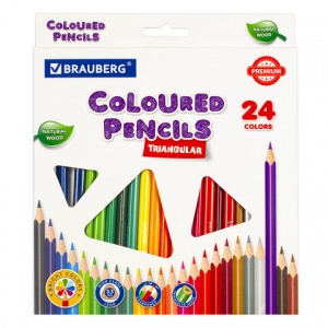 Карандаши цветные 24 цвета Brauberg Premium (L=176мм, d=3.3мм, 3гр, грифель мягкий) 3 уп. (181653)