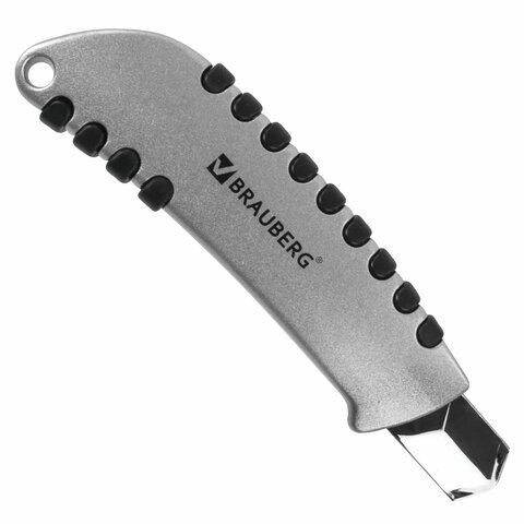 Нож канцелярский 18мм Brauberg Metallic, роликовый фиксатор, резиновые вставки, 3шт. (237159)