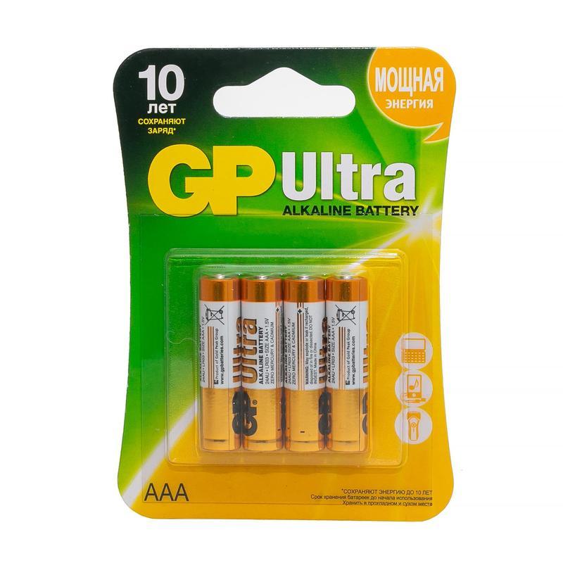 Батарейка GP Ultra AAA/LR03 (1.5 В) алкалиновая (блистер, 4шт.) (24AU-2CR4), 10шт.