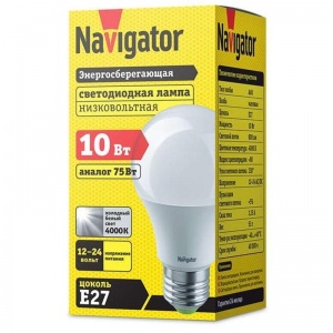 Лампа светодиодная Navigator (10Вт, Е 27 грушевидная) нейтральный белый, 1шт.