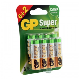 Батарейка GP Super AA/LR06 (1.5 В) алкалиновая (блистер, 8шт.) (15A6/2-2CR8)