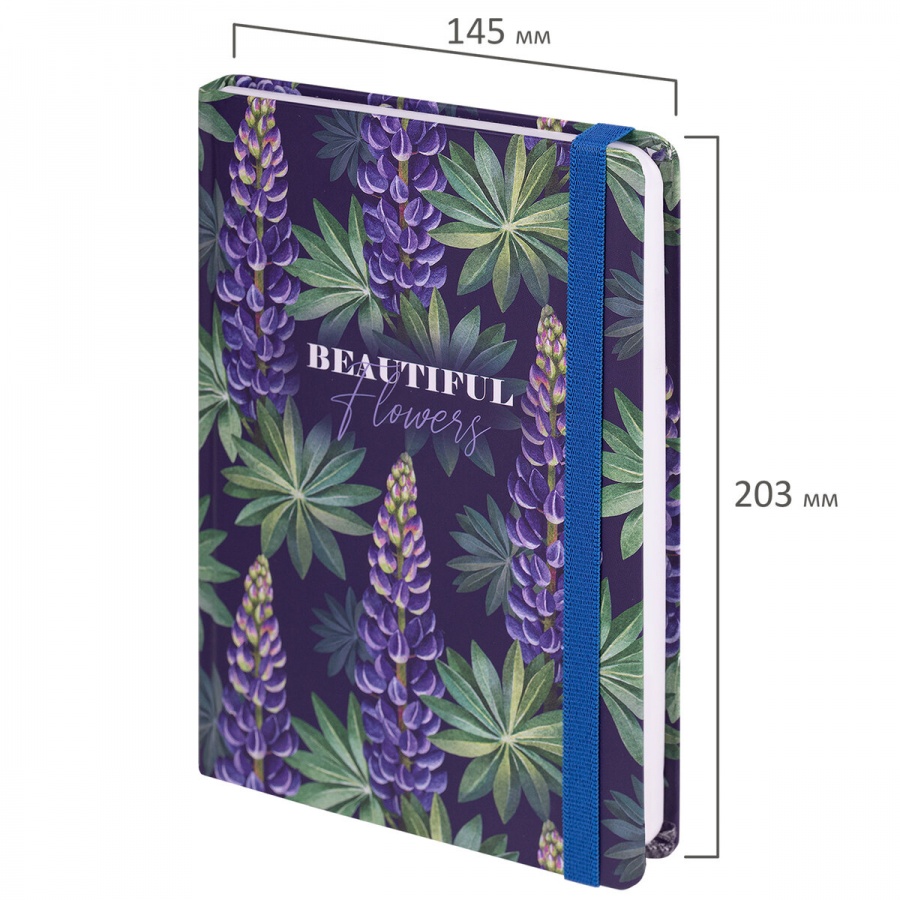 Ежедневник недатированный А5 Brauberg Beautiful Flowers (128 листов) обложка 7Бц, с резинкой (114558)