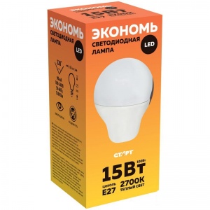 Лампа светодиодная Старт ECO LED (15Вт, E27, грушевидная) теплый белый, 1шт. (ECO LED GLS E27 15W30)