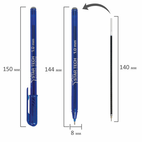 Ручка шариковая Pensan Star Tech (0.7мм, синий цвет чернил, игольчатый стержень, масляная) 1шт. (2260/12)