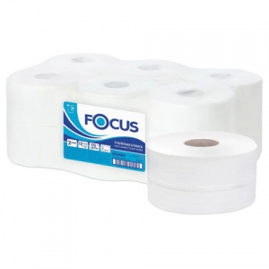 Бумага туалетная для диспенсера 2-слойная Focus, белый, 170м, 12 рул/уп (5036904)