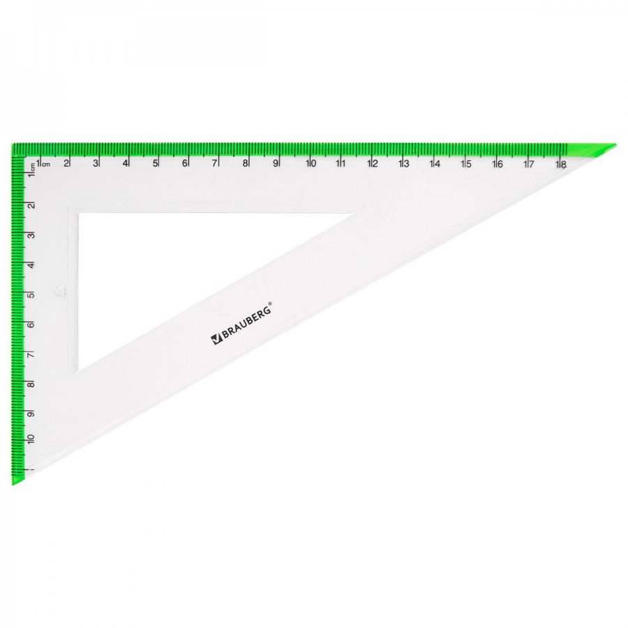 Набор чертежный большой Brauberg Fresh Zone (линейка 30см, 2 треугольника, транспортир) салатовая шкала, 8 уп. (210764)