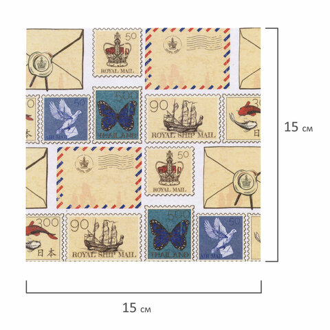 Цветная самоклеящаяся бумага для декора Остров сокровищ &quot;Винтаж&quot;, 15х15см, 12 листов, 6 дизайнов, рисовая бумага (661721)