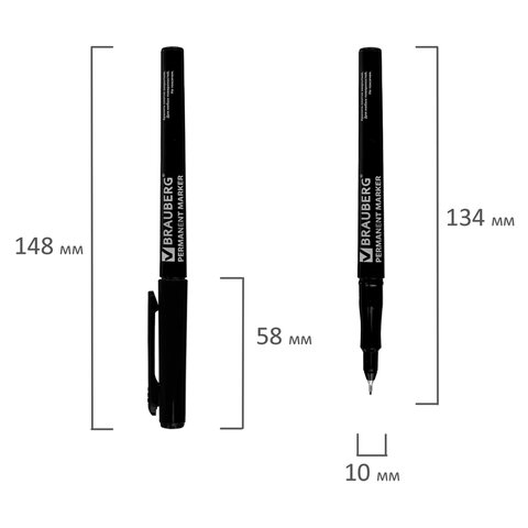 Маркер перманентный (нестираемый) Brauberg Super Slim (0.8мм, игольчатый наконечник, черный) 24 шт. (151632)