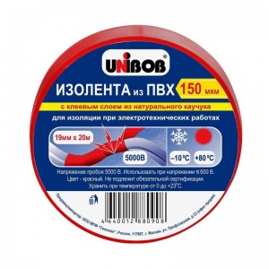 Изолента Unibob ПВХ (19мм x 20м, 150мкм, красная) 10шт.