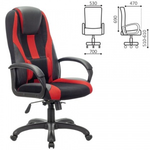 Кресло игровое Brabix "Premium "Rapid GM-102", экокожа/ткань, черное/красное, пластик