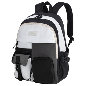 Рюкзак школьный Brauberg BLOCKS универсальный, 2 отделения, карман-антивор, черный/серый/белый, 44х32х17см (271664)