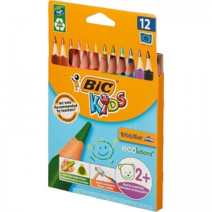 Карандаши цветные 12 цветов BIC Kids Evolution Triangle (L=175мм, D=10мм, d=4.3мм, 3гр, пластик) картонная упаковка (8297356)