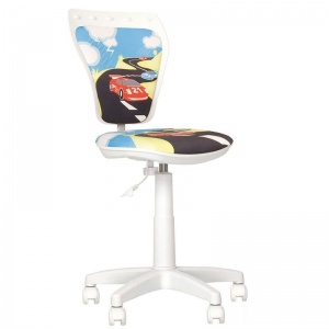 Кресло детское компьютерное Nowy Styl Ministyle PL, ткань с рисунком Turbo, без подлокотников, пластик белый