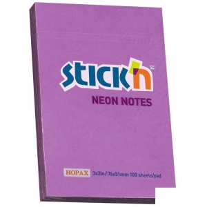Стикеры (самоклеящийся блок) Hopax Stick'n Eco, 51x76мм, неоновые фиолетовые, 100 листов