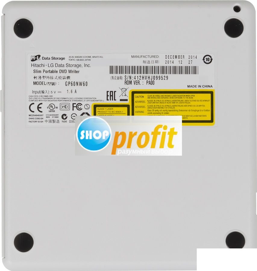 Оптический привод DVD-RW LG GP60NW60, внешний, USB, белый, Retail (GP60NW60)