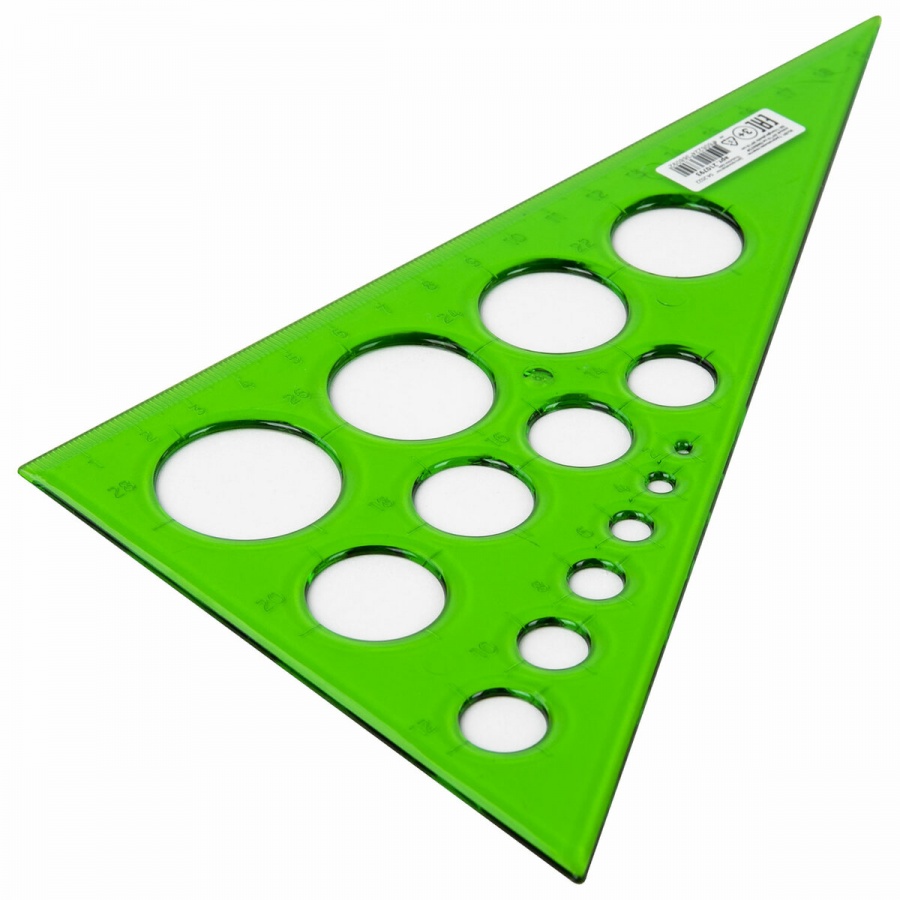 Треугольник 30°, 19см Пифагор, с окружностями, пластик тонированный (210793)