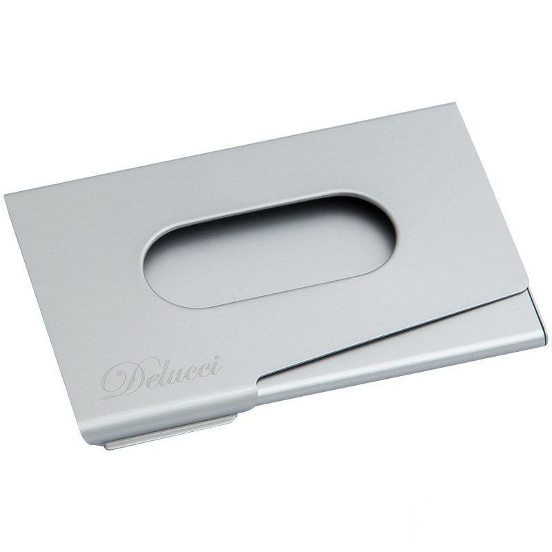 Визитница карманная Delucci (на 15 визиток, алюминий) серебристая, легкий доступ, подарочная упаковка (BCh_46002)