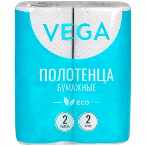 Полотенца бумажные 2-слойные Vega, рулонные, 12м, серые, 2 рул/уп (315623)