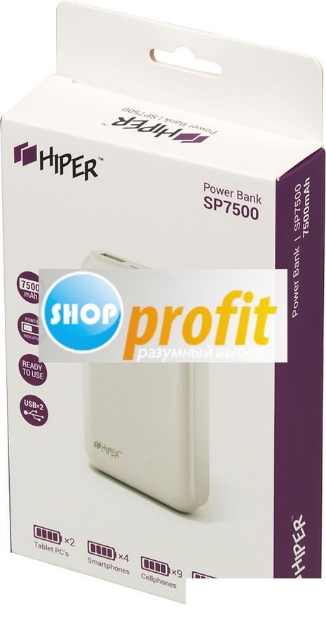 Мобильный аккумулятор Hiper SP7500, 7500мAч, белый (SP7500 WHITE)