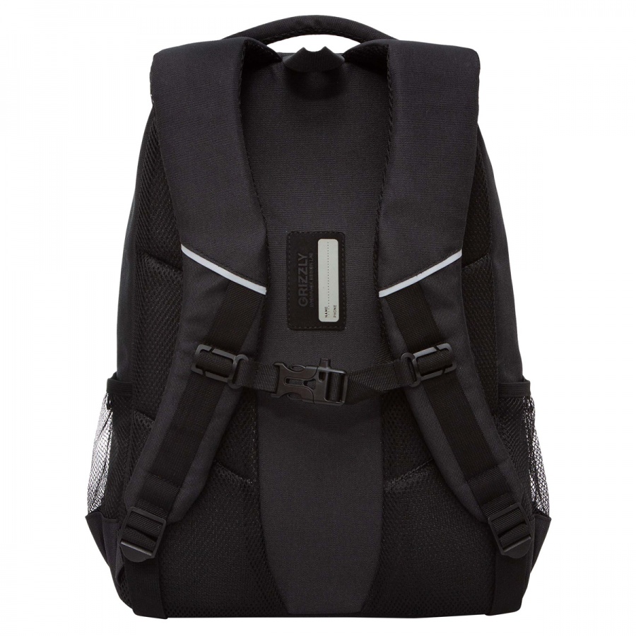 Рюкзак школьный Grizzly, 32x45x23см, 2 отделения, 4 кармана, анатомическая спинка, черный-серый (RU-330-3/1)