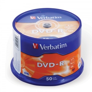 Оптический диск DVD-R Verbatim 4.7Gb, 16x, cake box, 50шт. (43548)