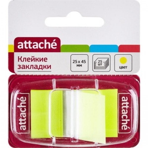 Клейкие закладки пластиковые Attache, желтый по 25л., 25х45мм, 48 уп.