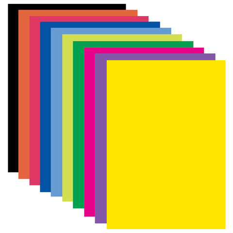 Бумага цветная мелованная самоклеящаяся Brauberg (10 листов, 10 цветов, А4, 210х297мм) (124721), 100 уп.