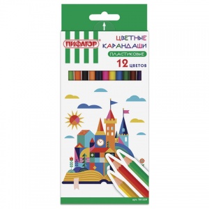 Карандаши цветные 12 цветов Пифагор "Замок" (L=173мм, d=2.6мм, 6гр, пластик) картон (181339)