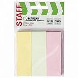 Клейкие закладки бумажные Staff, 3 цвета по 100л., 76х25мм (129360)