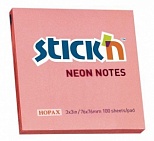 Стикеры (самоклеящийся блок) Hopax Stick'n, 76x76мм, розовый неон, 100 листов