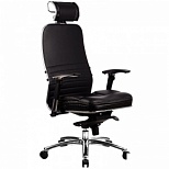 Кресло руководителя Metta Samurai KL-3.02 с 3D подголовником, кожа черная, хром (033011072)