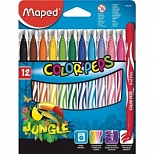 Набор фломастеров 12 цветов Maped Color'Peps Jungle (линия 2,8мм, смываемые) картонная упаковка, 12 уп. (845420)