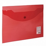 Папка-конверт на кнопке Brauberg (А5, 240х190мм, 150мкм, пластик) прозрачная красная (224026)