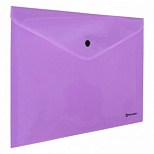 Папка-конверт на кнопке Brauberg Pastel (А4, 180мкм, до 100 листов, пластик) непрозрачная лиловая, 30шт. (270475)